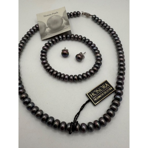Honora Freshwater Pearl‎ Jewelry Set Necklace Bracelet Earrings - Picture 4 of 8